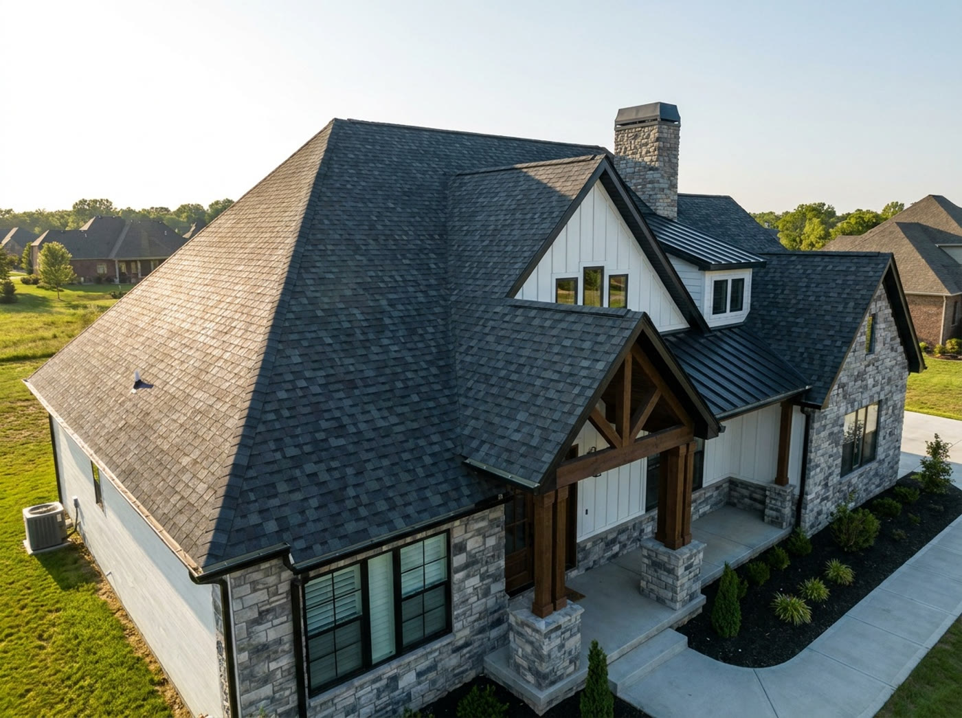 A finished roof on a custom home