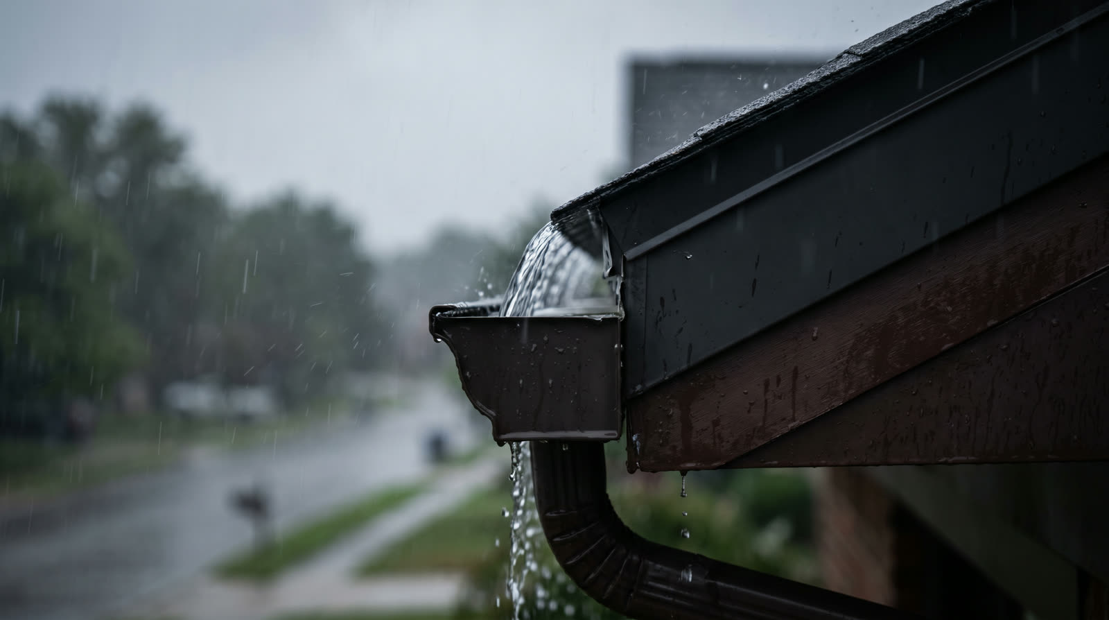 Seamless gutters shedding rain